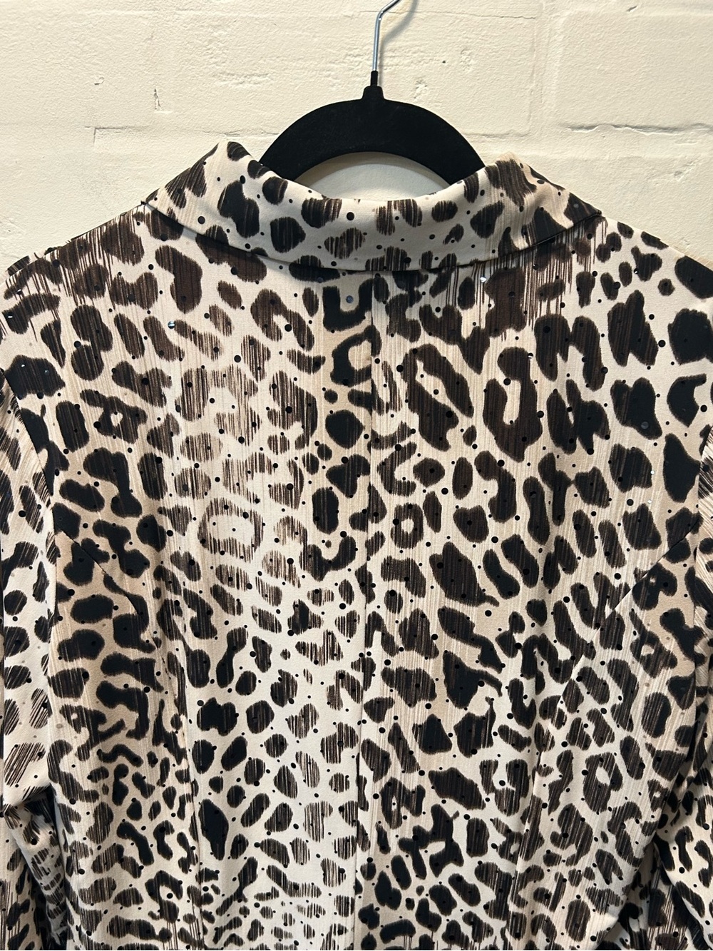 Frank Lyman Design Brown & Cream Sequined Animal-Print Zip Front Blouse Size 14 - Picture 5 of 6